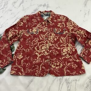 Coldwater Creek Vintage Y2k Shacket Shirt Jacket Plus Size 2x Red Cream Floral